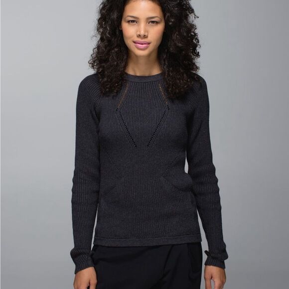 lululemon athletica Sweaters - Lululemon The Sweater The Better Crewneck Pointelle Knit Sweater 10 Washed Black